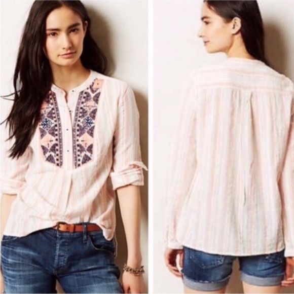 Anthropologie Holding Horses Mesa Embroidered Peasant Top S Boho Western - Picture 9 of 9